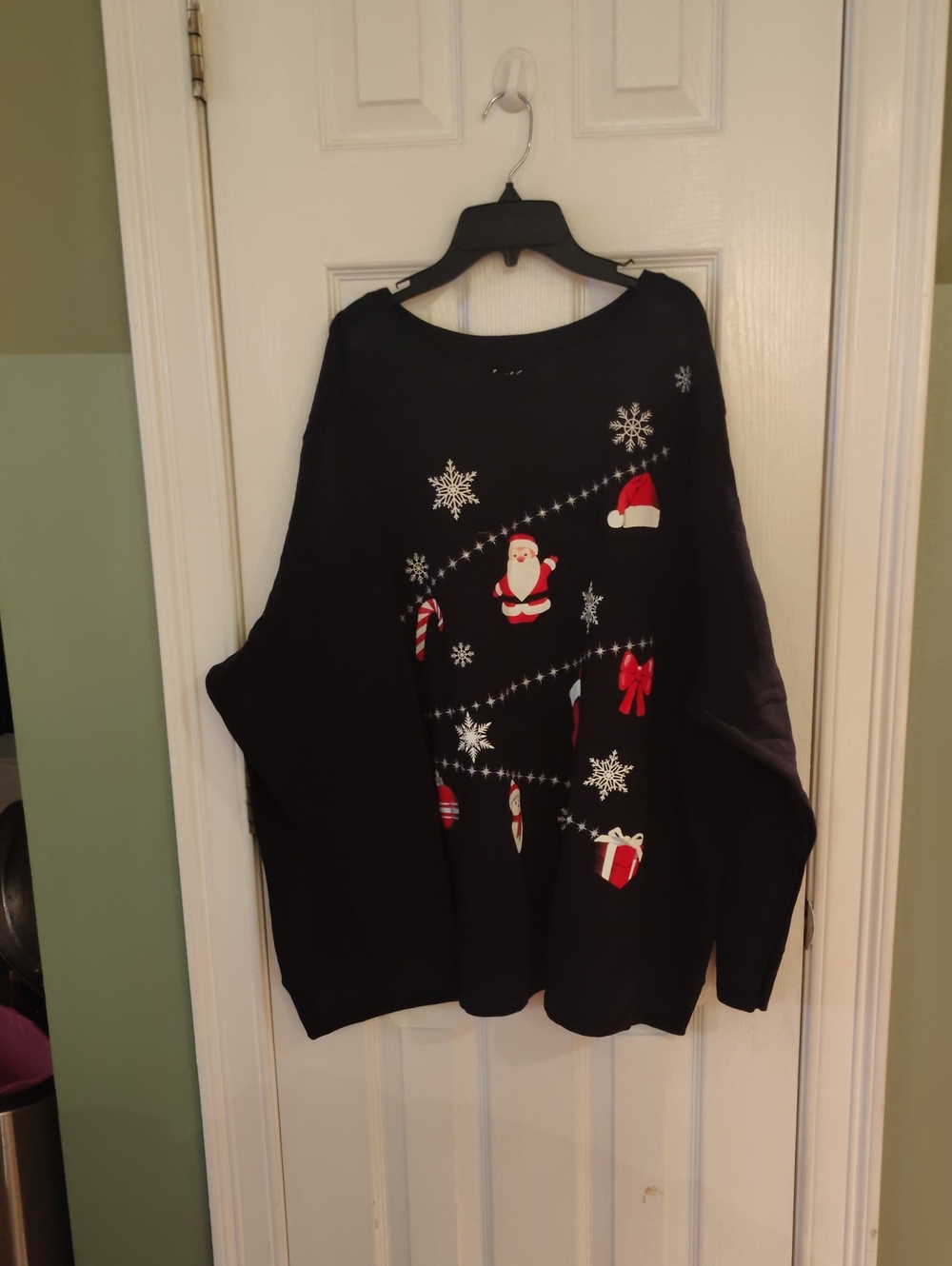 Just My Size Black Holiday Sweatshirt with Santa and Festive Icons